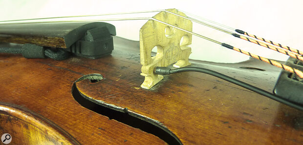 The Classic Violin and Cello models are designed to wedge underneath the fingerboard; the Double Bass mic is designed to fit into the tailpiece.