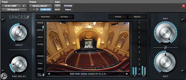 Convolution reverbs such as EastWest's Quantum Leap Spaces II are generally quite simple to use, and offer few parameters for adjustment beyond simply loading up a new space.