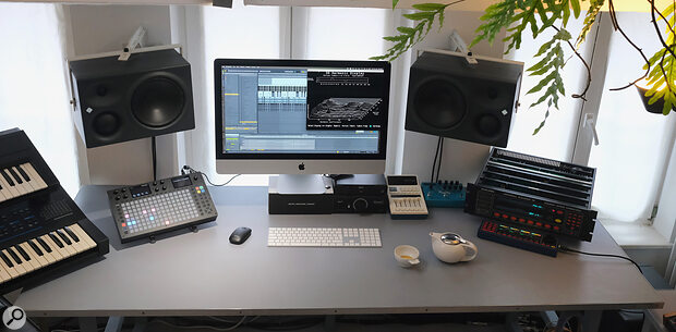 Henke’s studio is a combination of minimal workstation...