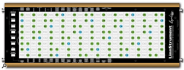 The LinnStrument’s interface centres around a  grid of 200 17 x 17 mm square pads.