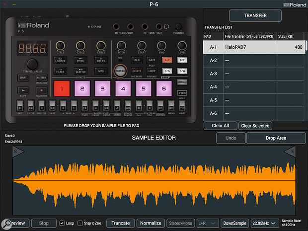 The Sample Tool is a handy editor and transfer utility, although exporting samples from the P‑6 has to be done bank‑by‑bank in disk mode.