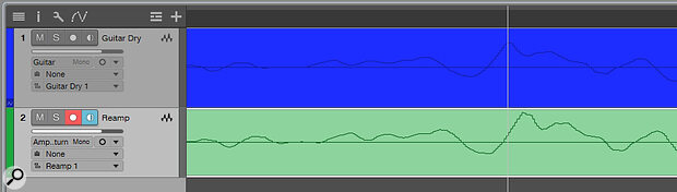 After you’ve recorded your re‑amp, you may need to pull the recording back in time to compensate for the added latency.