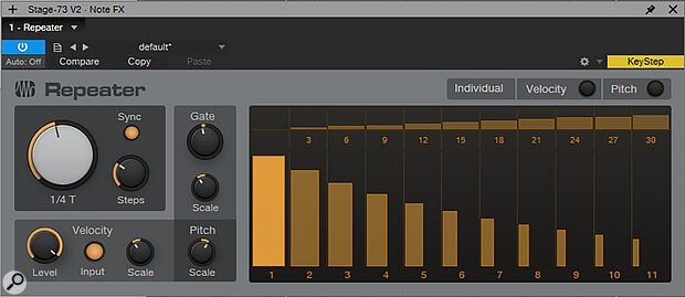 The Repeater can work like a simple ratchet effect... or you can use the Scale controls to generate mutating repeats.