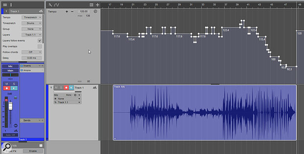 Studio One can detect a varying tempo in a freeform recording and create a tempo map from it, which you can then use as the basis for your Tempo track.