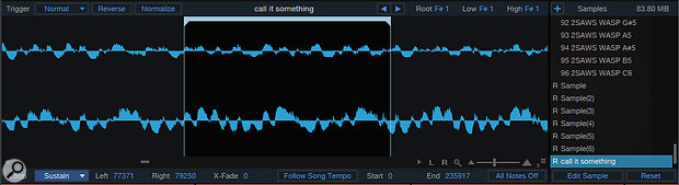 Setting loop points in SampleOne XT.