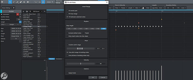 The Fill With Notes command lets you insert fast note runs, regardless of what divisions the grid is set to.