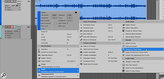 The Extract to Chord Track feature will populate the Chord track with all the chords in your selection, be it audio or MIDI.