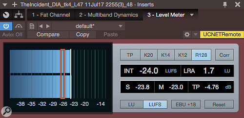 Although your ears are always the ultimate guide, metering can be helpful, especially loudness metering. This screenshot happens to catch the narration at an ideal integrated level of ‑24 LUFS.