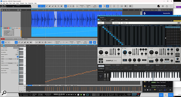 Once you’ve sliced your loop, you can automatically send it to a new instance of Sample One, where you can play the individual slices as MIDI notes. The Insert Matched Instrument Part command will even place MIDI notes to give you the original loop as a starting point.