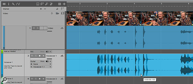 If you want to video your podcast for release on platforms such as YouTube, you’ll need to make sure the video and audio are in sync. The easiest way to do this is to film and record a handclap and then, with the audio extracted from the Video track, line it up with your recorded audio in the timeline.