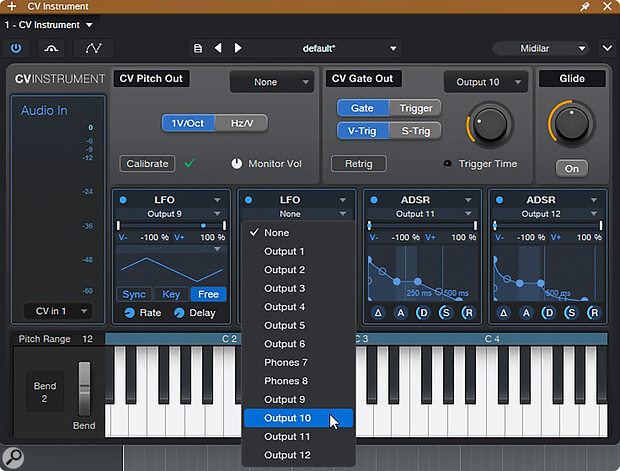 The CV Instrument plug‑in. As of version 8.1, this now includes four modulation slots, which by default are filled with two LFOs and two ADSR envelopes. You can route these to any audio output on your interface, but the outputs must be DC‑coupled.