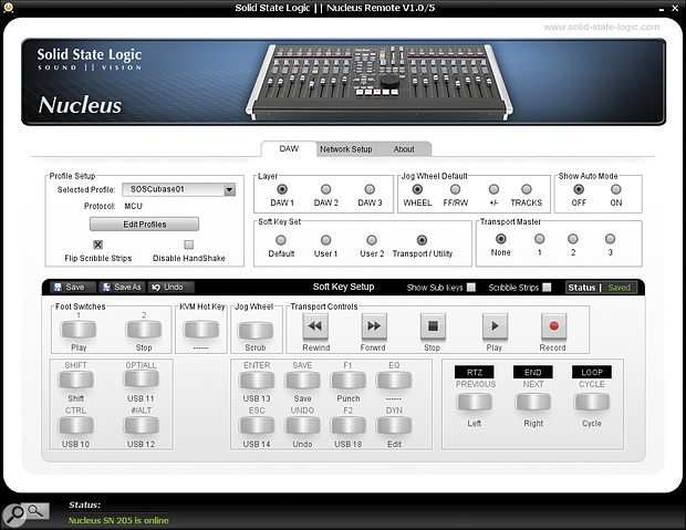 The Nucleus Remote software utility allows you to customise the Nucleus button assignments and other setup options of all three available DAW‑control layers.