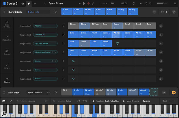 The Create page is home to a whole suite of sophisticated tools for further chord exploration, including the Sketch panel.