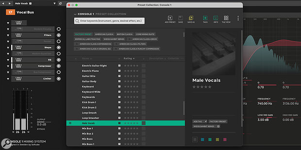 You can access your channel strip presets directly from the hardware or within the plug‑in.