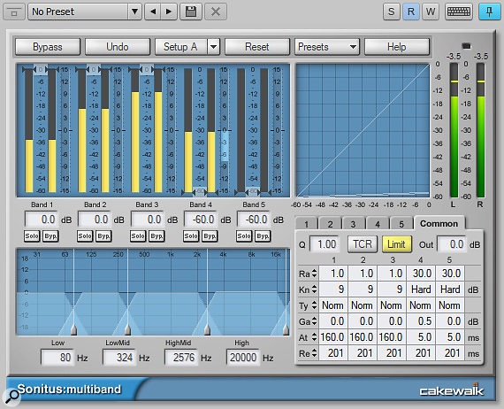 Screen 1: Multiband compression can ‘de-ess’ a  guitar so the treble doesn’t distort too much with high-gain amps.