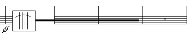 This unconventional notation was used to tell the players to bow behind the bridge, which creates an uncontrolled, screechy fingernails‑on‑the‑blackboard sound.