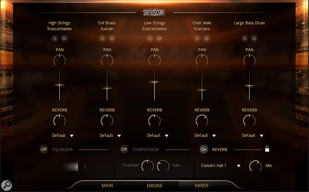 Individual instruments in an ensemble preset can be controlled using the mixer, with most parameters easily assignable to MIDI CC.