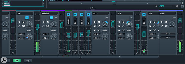 The mini mixer view can be displayed beneath the Sequencer window and provides the same options for collapsing/expanding track displays as available within the main Mixer window.