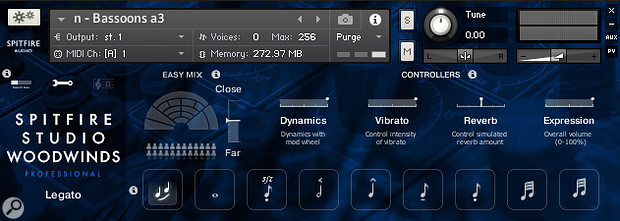 Spitfire Studio Woodwinds' GUI. This patch contains nine commonly used keyswitchable performance styles, making it easy to create quick sketches.