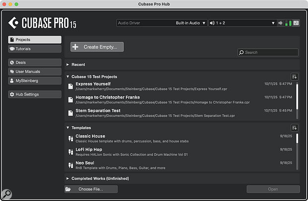 Cubase’s Hub window has been redesigned with some useful improvements, such as the ability to configure the centre area with sections based on custom folders.