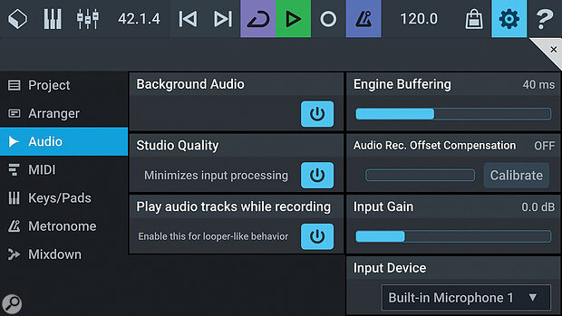 The Settings options include ways to optimise your audio/MIDI performance but using external hardware may remain a challenge under Android for some users.