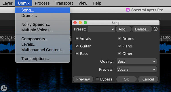 As well as the improved Song unmixing, the new Unmix menu has other additional unmixing options.