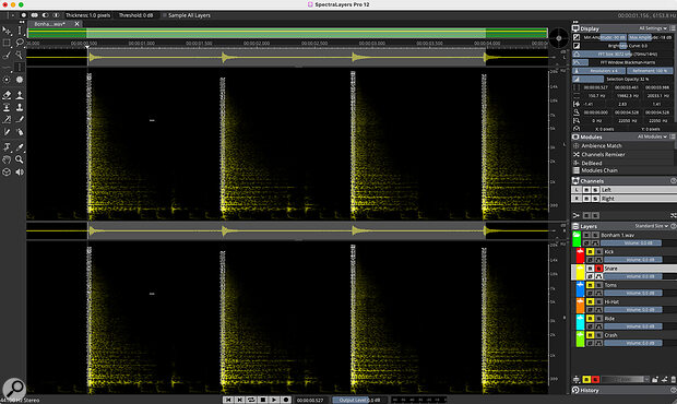 SLP12 also makes manual editing workflows easier through refinements to features such as the frequency, harmonics and (as shown here) transient selection tools.