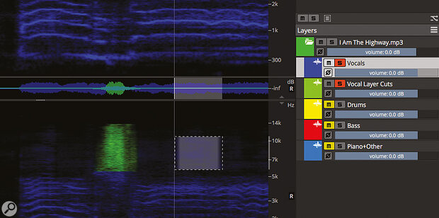 If your isolated vocal stem needs some further manual editing, the new Cut To Layer Below function allows you to easily remove unwanted material but preserve it on a new layer.