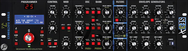 Unmistakably a Studio Electronics synth, the SE‑3X takes up 3U of rack space and weighs in at just shy of 5kg.