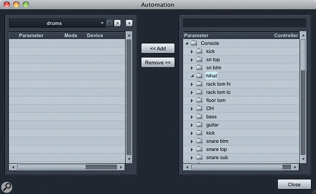 3. There's much less than meets the eye here. This Automation Add/Remove box opened from a Folder track appears to show folder after folder of parameters, but most of the folders are empty because they are already used elsewhere.