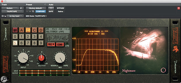 Each of Taupe's three processing modules is available as a separate plug-in. This one is earning its keep taming a slightly edgy guitar track.