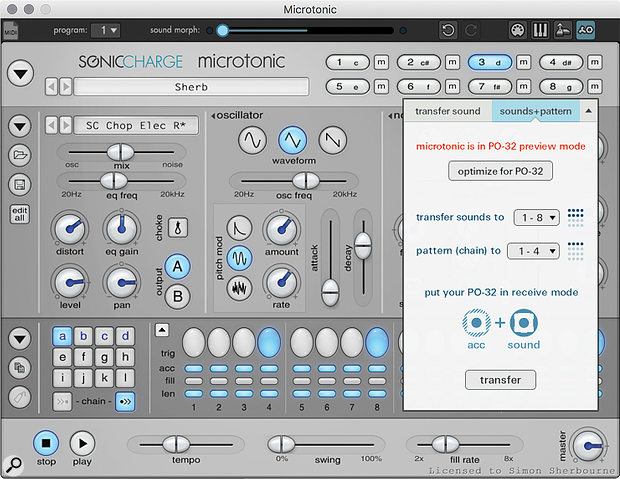 PO-32 is a hardware version of Sonic Charge’s Microtonic drum synth. The software or plug-in can be used to create and load sounds into the device.