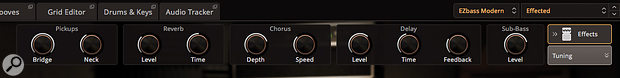 The Effects panel offers a preset-specific set of macro controls to further customise the bass sound.