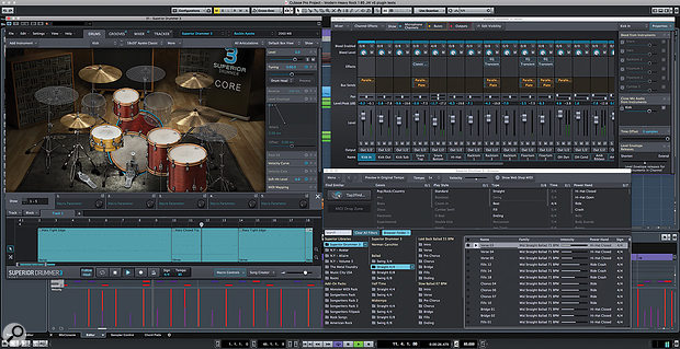 Superior Drummer’s new UI is both slick and highly customisable. The revamped Drums page provides multiple sub-panels for sound editing and access to the new Song Track.