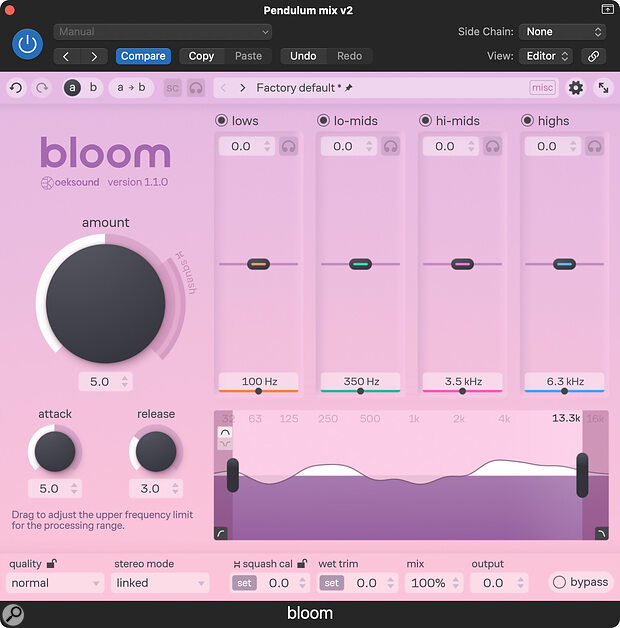 Oeksound’s Bloom will ‘push’ the spectral balance of your mix towards an ideal target. The changes it makes in doing so can be useful clues as to what’s wrong with your mix in the first place!