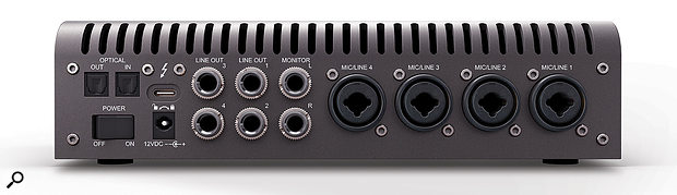 The Apollo x4's back panel squeezes in a generous selection of I/O. Headphone ports and high-impedance sockets are found at the front of the unit.