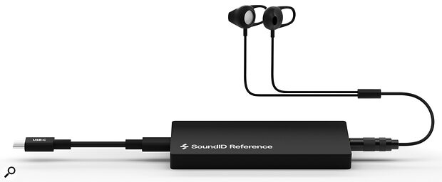 The hardware component of the Virtual Monitoring Pro system consists of a small USB preamp and a pair of binaural mics.