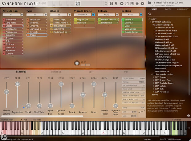 The Vienna Synchron Player’s ‘Dimension Tree’ switching system shows all available playing styles for an instrument.