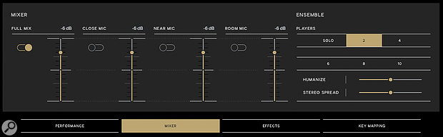 The Mixer page isn't just about balancing the various mic captures, it also gives access to the very effective Ensemble feature, which adds scale, width and looseness.