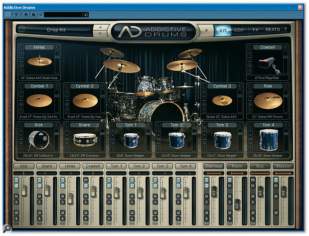 An Addictive Drums kit can contain up to 12 instruments, but they are always in the same configuration, so it's not possible to have more than one kick, snare or ride cymbal.