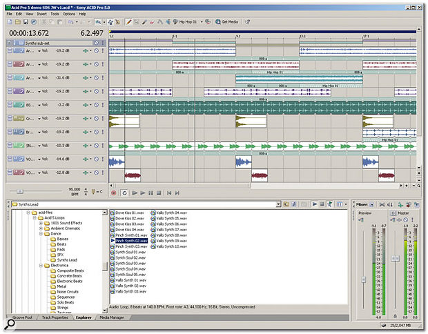 The Acid user interface remains the same, albeit with the inclusion of Folder Tracks, Groove Tools and the Media Manager.