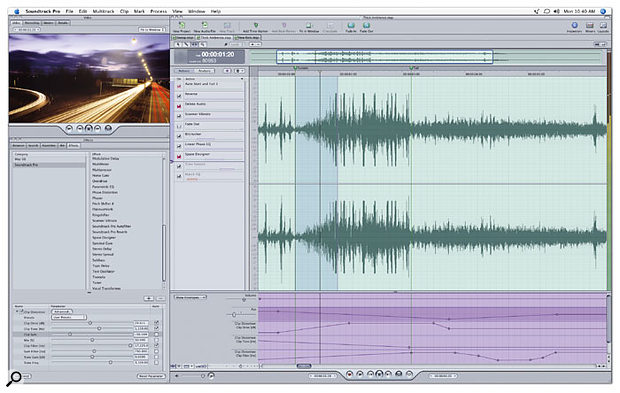 Soundtrack Pro's new waveform editor enables you to process your audio with over 50 bundled plug-ins and comprehensive new tools for analysis and noise reduction.