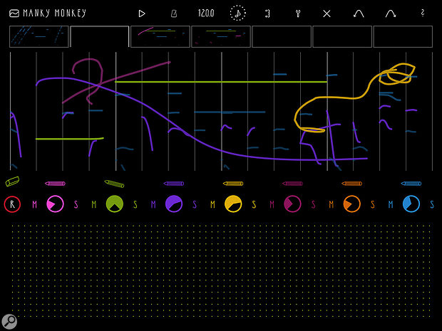 Squiggles turned into music — Fluxpad provides a  colourful overview of every note pitch and duration.