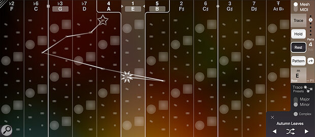 ChordAXE’s Mesh view: an intuitive, visual way to explore chord harmony and experiment with potential chord progressions.