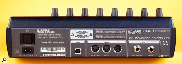 Although this is the back panel of the BCF2000, the rear panels of both units are identical, with the exception that the BCF2000 has one continuous footpedal jack and one footswitch jack, as shown here on the right, while the BCR has two footswitch jacks instead.