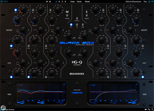 The plug‑in resembles the hardware but also displays familiar plug‑in style EQ curves (which can, if you wish, be hidden).