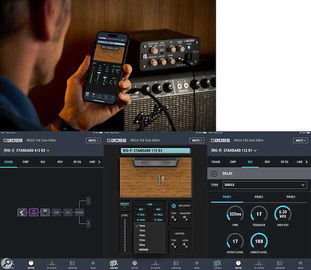 The TAE Core can be configured using a desktop or phone app. Shown here are some of the screens from the mobile version.