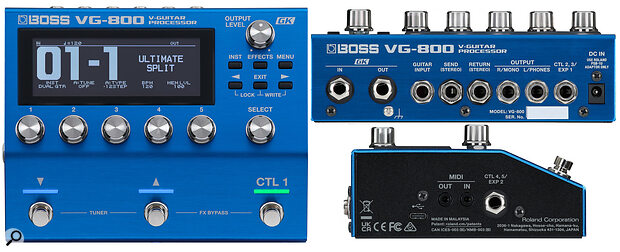 As well as I/O for the GK and regular guitar pickups, the VG‑800 includes an effects loop, a versatile analogue output, two Control/expression pedal inputs, TRS MIDI in and out, and a USB‑C port for connection to Mac and Windows computers.