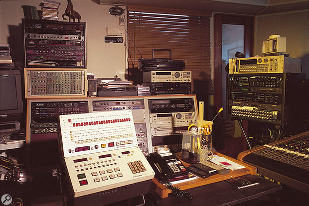 The remote control for Studio B's Otari analogue reel-to-reel recorder, with a selection of outboard gear.