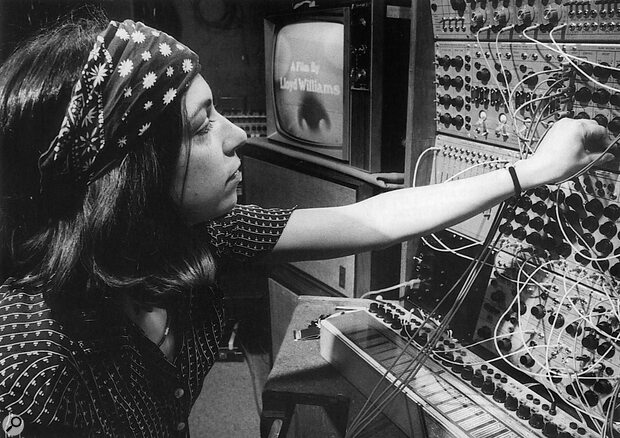 Suzanne with her Buchla modular in Soho Studio.